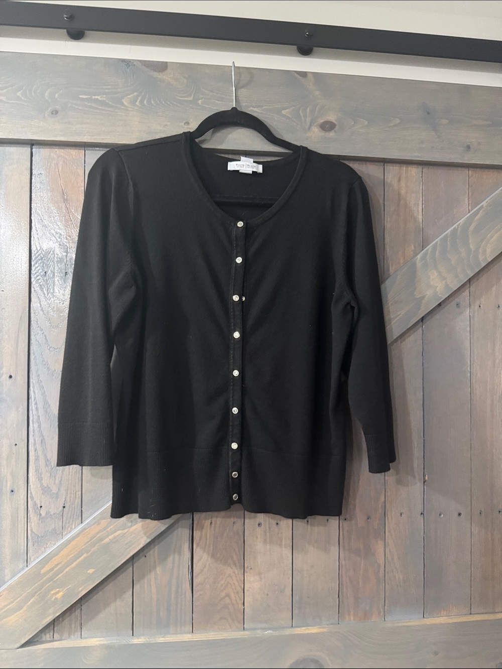 White House Black Market Black Pearl-Button Crewneck Cardigan